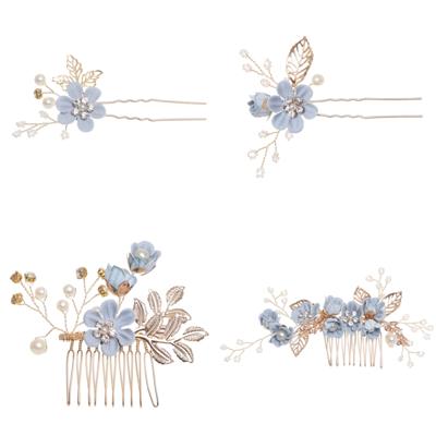 Mode bloem haar kammen hoofdtooi Prom Bridal Wedding haaraccessoires bladgoud haar juwelen haar pinnen (blauwe sets)