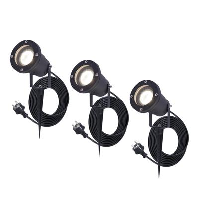 Set van 3 Sydney LED prikspots - GU10 5 Watt 400 lumen - Dimbaar - Kantelbaar - 4000K neutraal wit - IP65 waterdicht - 1.5m kabel met EU-stekker - Zwart