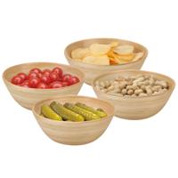 Snackschaaltje / kommetje - 4x - D18 x H7 cm - bamboe - naturel - soep / yoghurt / chips