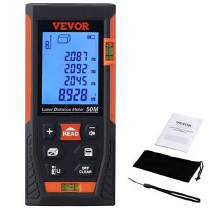 VEVOR professionele laserafstandsmeter afstandsmeter (2" LCD-display, oppervlakte, afstand, volume Pythagoras, max. meetbereik: 50 m, nauwkeurigheid: ±1,5 mm, 2x 1,5 V batterijen, beschermhoes)