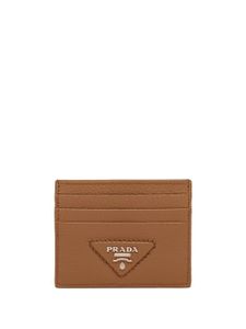 Prada porte-cartes en cuir à plaque logo - Marron