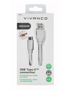 Vivanco USB-kabel USB 2.0 USB-A stekker, USB-C stekker 1.20 m Wit 38756