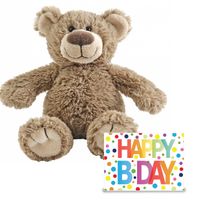 Verjaardag cadeau knuffelbeer 40 cm met XL Happy Birthday wenskaart - Knuffelberen - thumbnail