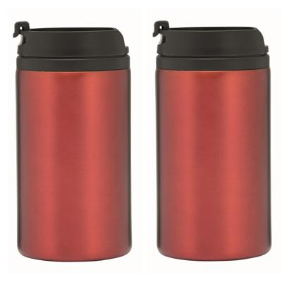 Thermosbeker/warmhoudbeker Koffie To Go - 2x - metallic rood - 290 ml - dubbelwandig - met schroefdo Thermosbeker/warmhoudbeker Koffie To Go - 2x - metallic rood - 290 ml - dubbelwandig - met schroefdo