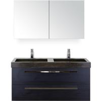Seville Badmeubelset 120 cm - 2 Laden Black Oak - Wastafel Lucca Dubbel met Spiegelkast