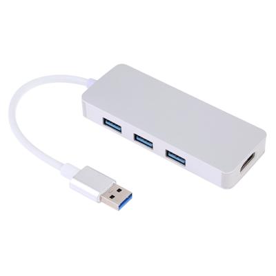 4 in 1 USB 3 0 naar 3 x USB 3 0 + HDMI adapter (zilver)