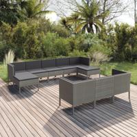 10-delige Loungeset met kussens poly rattan grijs