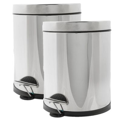 2x stuks vuilnisbakken/pedaalemmers zilver 5 liter 25 cm RVS