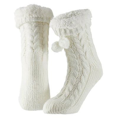 Witte gebreide huissokken/slofsokken maat 35-41 voor dames