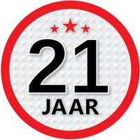21 jaar leeftijd sticker - rond - Dia 15 cm - 21 jaar verjaardag - jubileum - leeftijd versiering
