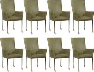 Set van 8 Olijfgroene leren moderne eetkamerstoelen Deal - met armleuning poot vierkant rvs met wiel - Vintage Leer Olive (olijfgroen leer)