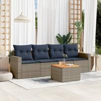 5-delige Loungeset met kussens poly rattan grijs