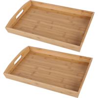 Dienblad/serveerblad Breakfast - 2x - rechthoek - bamboe hout - 44 x 29 x 4 cm - met handvaten - thumbnail