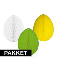 Hang decoratie Paaseieren - van papier - 3x stuks - 20 cm - Pasen thema versieringen - Honeycombs