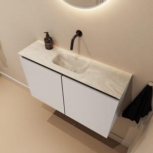 Toiletmeubel Mondiaz Ture Dlux | 80 cm | Meubelkleur Linen | Eden wastafel Ostra Midden | Zonder kraangat