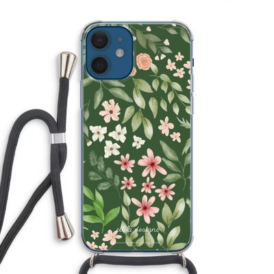 Botanical green sweet flower heaven: iPhone 12 Transparant Hoesje met koord