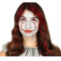 Plak diamantjes horror clown gezicht versiering rood/zwart - thumbnail