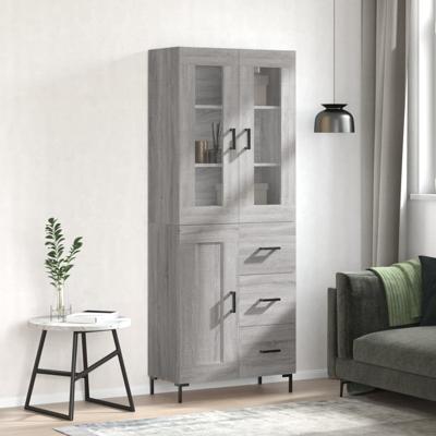 Hoge kast 69,5x34x180 cm bewerkt hout grijs sonoma eikenkleurig