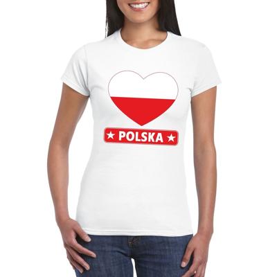Polen t-shirt - met hartjes vlag print - wit - dames - korte mouwen - landen supporters