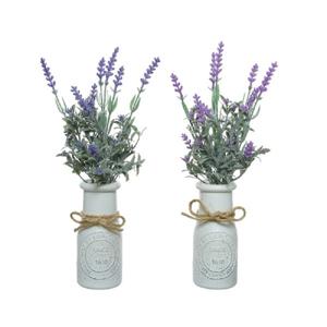 Set van 2x stuks paarse Lavendula/lavendel kunstplantjes 32 cm in witte pot