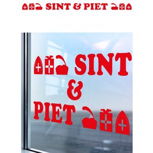 Sint en Piet zelfklevende raamsticker groot rood 180 x 28 cm - Feeststickers