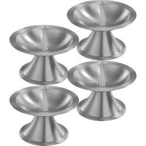 4x Luxe metalen kaarsenhouders zilver voor stompkaarsen van 5-6 cm