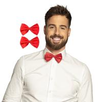 Vlinderstrikje - 2x - rood - polyester - 11 cm - voor dames/heren - verkleedartikelen