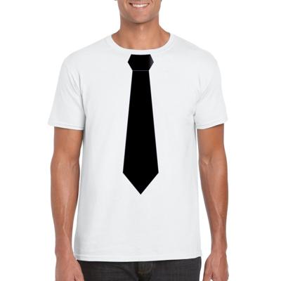 Verkleedkleding black and white - t-shirt - wit met zwarte stropdas - voor heren - korte mouwen Verkleedkleding black and white - t-shirt - wit met zwarte stropdas - voor heren - korte mouwen