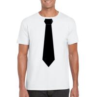Verkleedkleding black and white - t-shirt - wit met zwarte stropdas - voor heren - korte mouwen