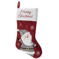 Decoratie kerstsok - rood - met kerstman - H45 cm - velvet - Merry Christmas - thumbnail