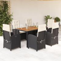 7-delige Tuinset met kussens poly rattan zwart
