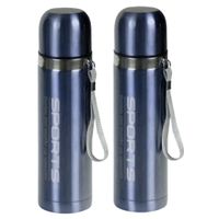 2x stuks metallic thermosflessen / isoleerflessen RVS voor onderweg lichtblauw 500 ml - thumbnail