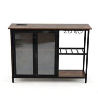 Wijnkast met Stopcontacten en Ledverlichting Vrijstaande Koffiebar-Kast met Wijnrekken en Glazenhouders