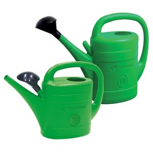 Combi-set kunststof bloemen/planten gieters met broeskop/sproeikop groen 5 en 10 liter