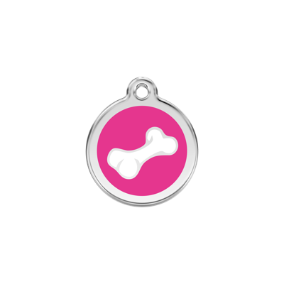 Comic Bone Hot Pink roestvrijstalen hondenpenning small/klein dia. 2 cm - Reddingo