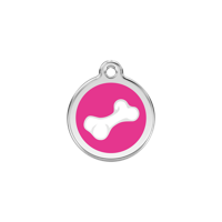 Comic Bone Hot Pink roestvrijstalen hondenpenning small/klein dia. 2 cm - Reddingo
