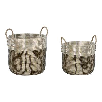Mandenset Home ESPRIT Wit Zwart Natuurlijk 44 x 44 x 49 cm (2 Onderdelen)