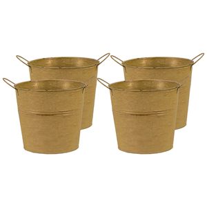 Emmer/plantenpot/bloempot - 4x - zink - oud goud - D16 x H14 cm