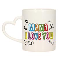 Cadeau koffie/thee mok voor mama - multi - hartjes oor - ik hou van jou - keramiek - Moederdag