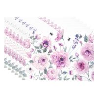 HAES DECO - Set van 6 Placemats - 48x33 cm - 100% Katoen - Roses and Butterflies - thumbnail