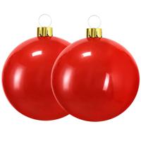 Mega grote decoratie kerstbal - 2x - 65 cm - rood - opblaasbaar
