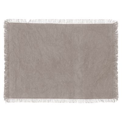 Secret de Gourmet placemats Kenya - 1x - lichtgrijs - 45 x 30 cm - katoen - met franjes