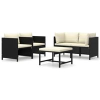 vidaXL 5-delige Loungeset met kussens poly rattan zwart - thumbnail