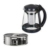 Theepot met filter/infuser inclusief warmhoudplaatje - 1800 ml - glas/rvs - thumbnail