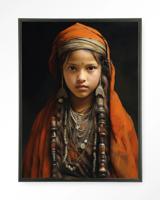 Urban Cotton Wandkleed 'Traditional Girl' 80 x 110cm in Floating Frame - black