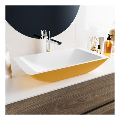 Waskom Mondiaz Topi | 60x10x35 cm | Solid Surface | Vrijstaand | Rechthoekig | Ocher