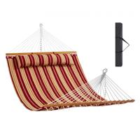 VEVOR hangmat van gewatteerde stof, 1400 x 1900 mm dubbele hangmat met hardhouten spreidstangen voor 2 personen met afneembaar kussen en kettingen voor kamperen, buiten, terras, tuin, strand