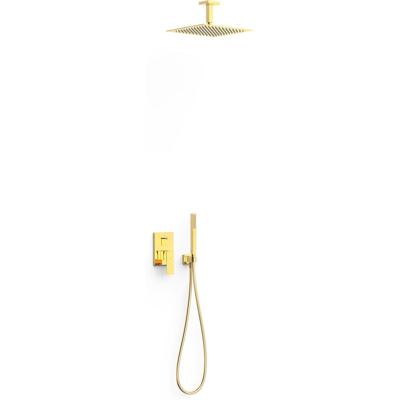 Regendouche set Tres Cuadro | Inbouw | Mengkraan | 2-weg | Vierkant | 24k Goud glans