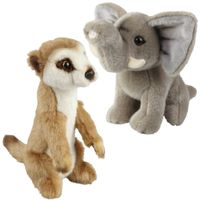 Knuffeldieren set olifant en stokstaartje pluche knuffels 18 cm