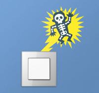 Sticker schakelaar elektrocuteren man